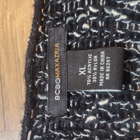 BCBGMAXAZRIA Black White Open Knit Blazer Style Button Closure Cardigan Sweater - Picture 3 of 11